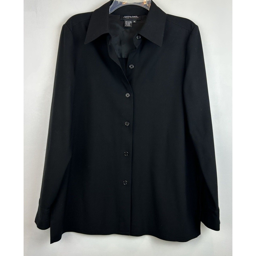 Cynthia Howie Blazer Women 10 Jacket Black Button Up Poly Blend Classic Capsule